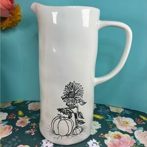 Pier 1 white 9.5" tall stoneware Vintage water pitcher stamped  whimsy farmhouse